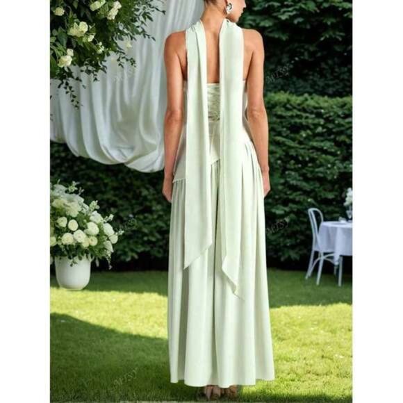 Women's High Slit Chiffon Ribbon Hem Dress, Sexy Resort Beach Wedding Banquet - Picture 3 of 3